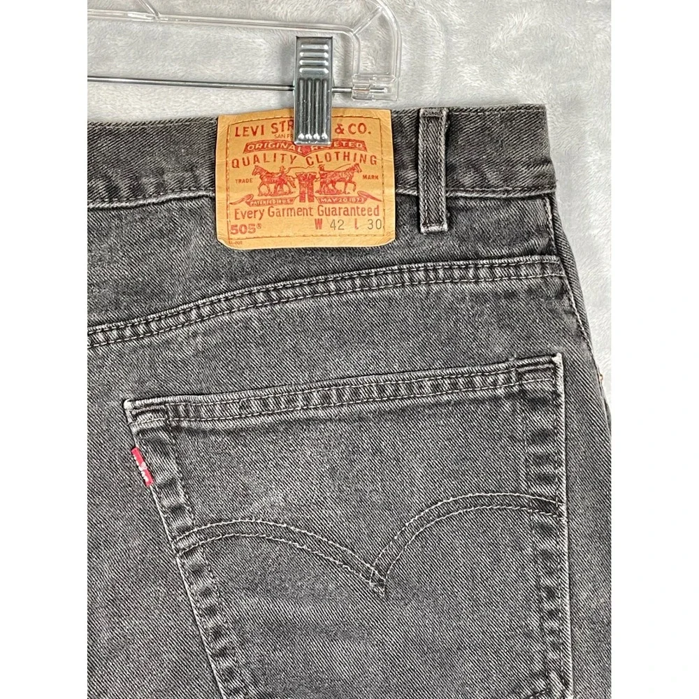 Levis 505 Regular Fit Jeans Mens 42x30 Faded Black Straight Leg Denim Vintage